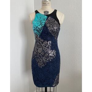 Cynthia Rowley | Navy Lace Dress With Foil Overlay size 2